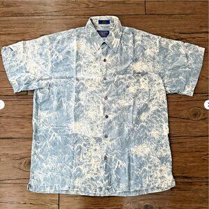 Pendleton Silk Camp Shirt Blue Bamboo Print Medium